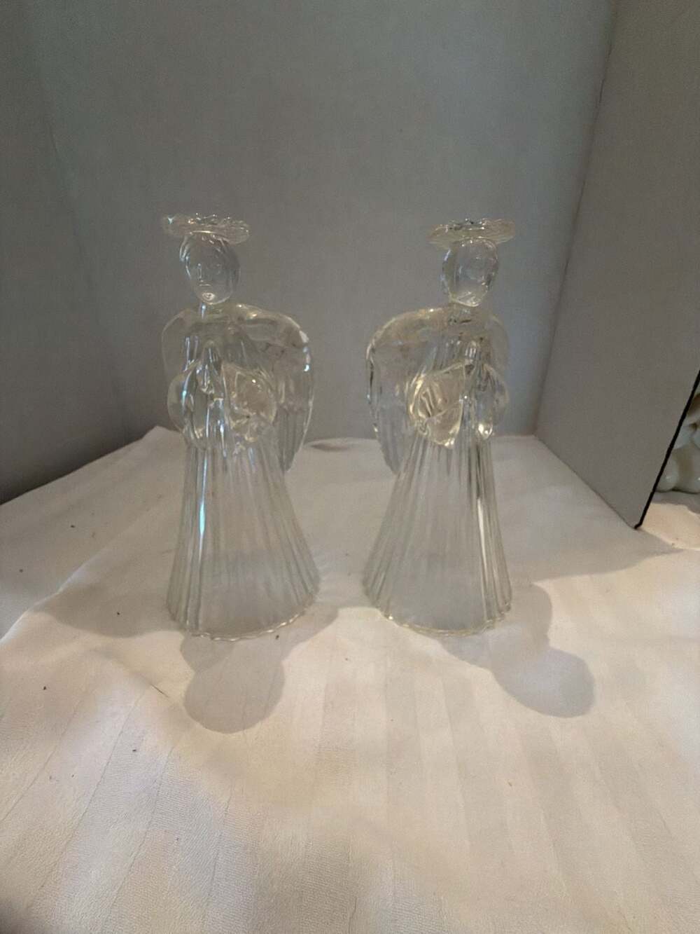 Vintage Crystal Praying Angel Pair Candle Holders